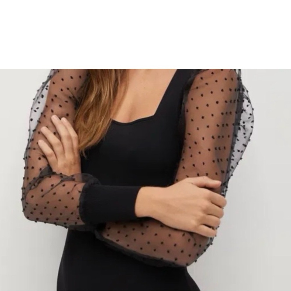 Mango Black Knit Top with puff sleeves